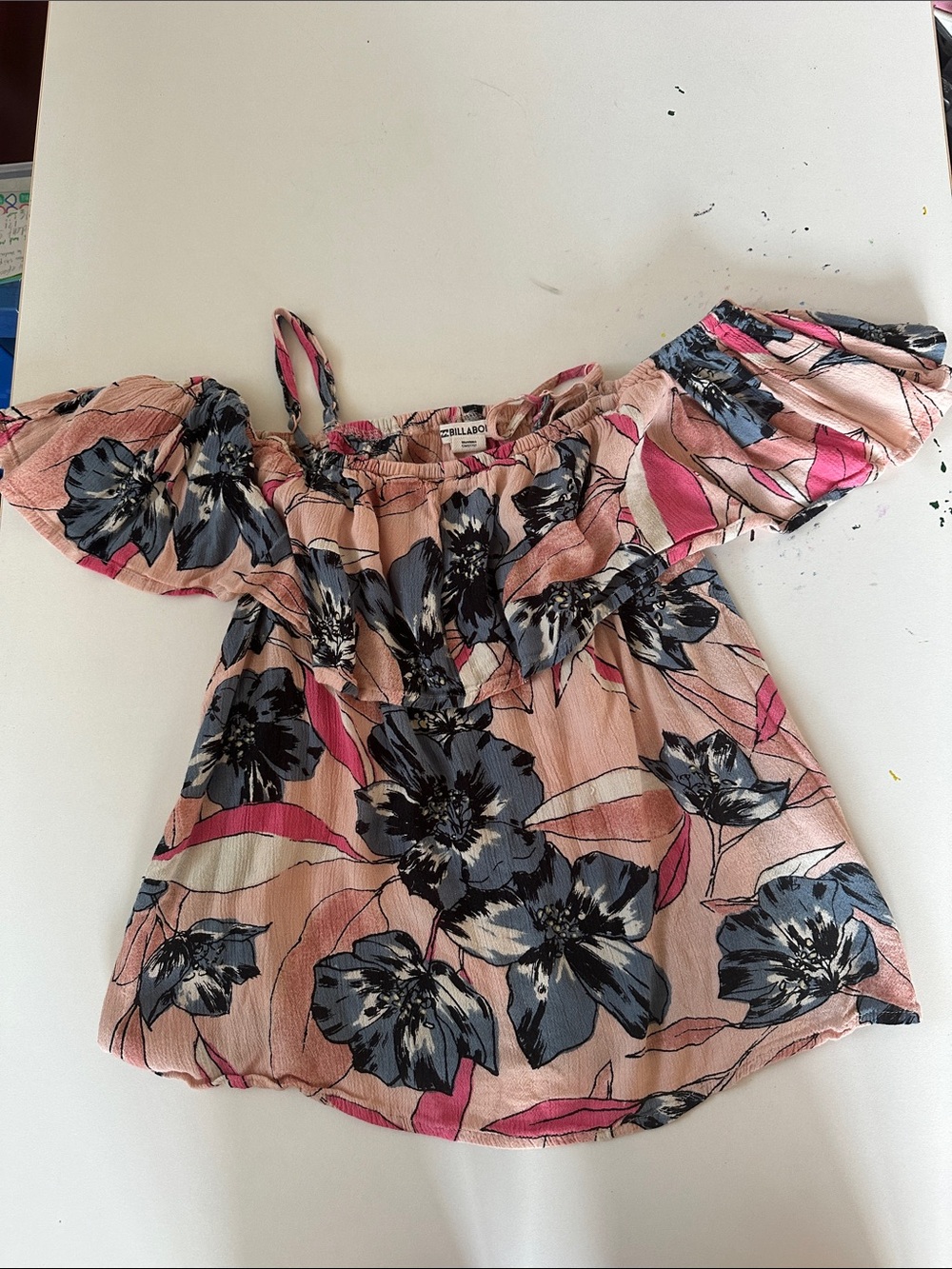 Billabong Pink Floral Off-Shoulder Camisole with Navy Blooms